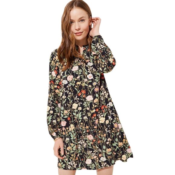 Floral Ruffle Split Neck Dress - Picture 1 of 7